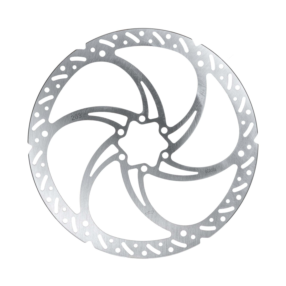 Trickstuff Dächle Heavy Duty 203mm six-bolt brake rotor, shown face-on with the diameter marking visible.