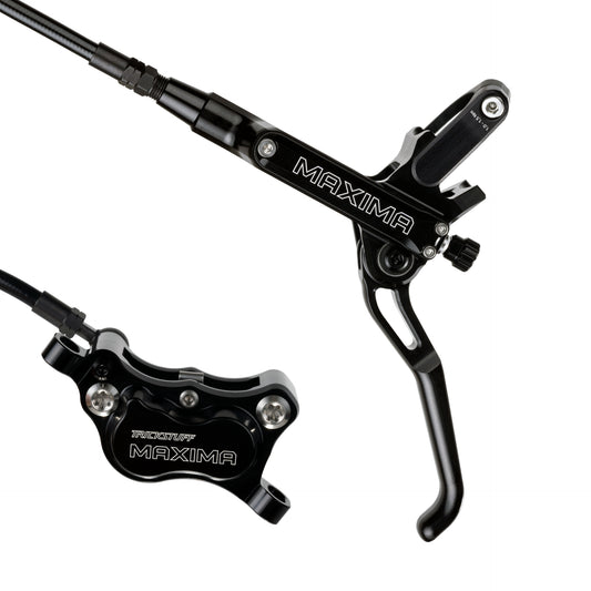 Trickstuff Maxima brake lever and caliper in black with black reservoir cap.