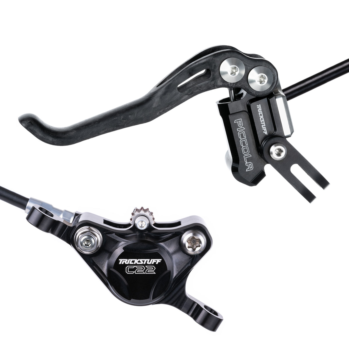 Trickstuff Piccola Carbon lever and C22 caliper, black body / silver cap.