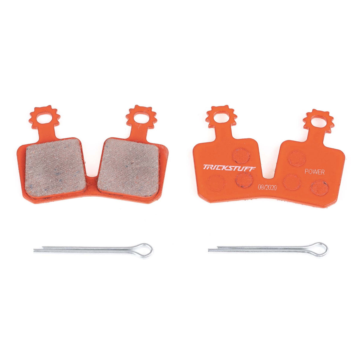 Trickstuff Power 170 brake pads, showing front and back views with split retaining pins.