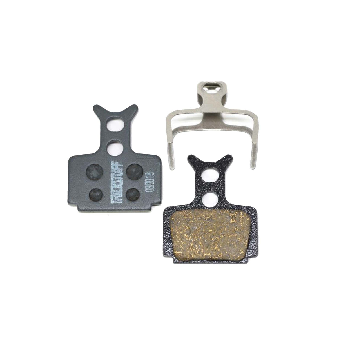 Trickstuff Standard 630 brake pads, showing friction and backing faces with a retaining spring.