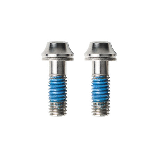 Trickstuff titanium post-mount caliper bolts with blue threadlock, shown as two short bolts.