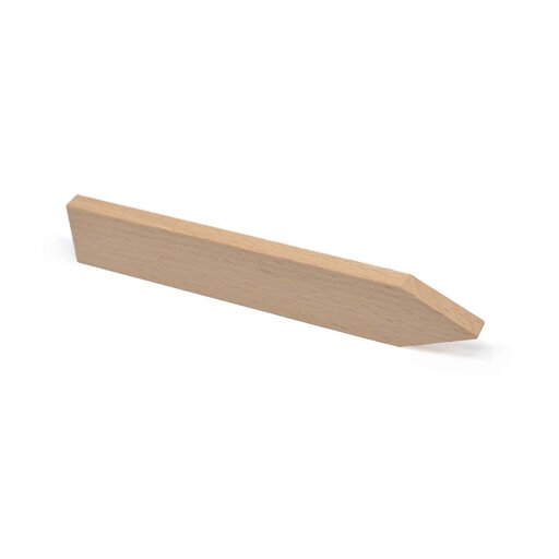 Trickstuff wooden brake piston tool with a wedge-shaped end.